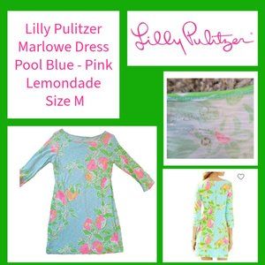 Lilly Pulitzer Marlowe Dress - Pool Blue Pink Lemonade - Size M